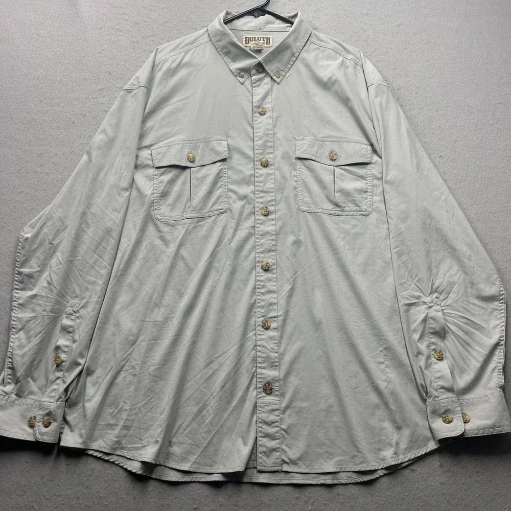 Duluth Trading Co Mens 2XL Button Up Shirt Grey Fishing Vented Back